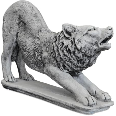 gartendekoparadies.de Detailgetreue Wolf Statuen, Steinfiguren, Grau, frostsicher aus Steinguss für Außenbereich (Statue Wolf beim Angriff)