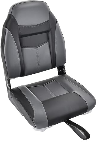 COSTWAY Siège de Bateau Pliante à Dossier Surface en PVC Imperméable, Siège de Pêche avec Rembourrage en Éponge Haute Densité Charnières Flexibles et Cadre en Plastique Moulé (Noir et Gris)