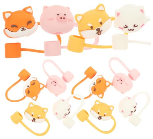 Cabilock 24 Pièces De Paille pour Animaux Pailles en Silicone Réutilisables Couverture De Paille Embouts Anti-Paille Paille Anti-Rides Couvertures De Bière Métal PVC Dessin Animé