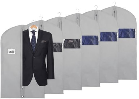 KEEGH Kleidersäcke zum Aufhängen von Kleidung, Anzughüllen für Anzüge, Mäntel, Kleider, mit Reißverschluss und transparentem Fenster, 101,6 cm, 6 Stück, Grau