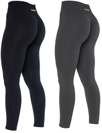 AUROLA Dream Collection Workout-Leggings für Damen, hohe Taille, nahtlos, Scrunch, athletisch, Laufen, Fitnessstudio, Fitness, Set (Schwarz+Asphalt Grau), M
