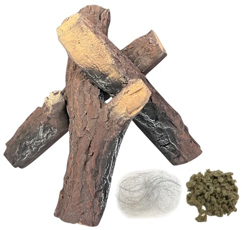 MrGas Keramik-Kaminscheite, Dekoration, Gasscheite für Außen- und Innenbereich, hitzebeständig, realistische gefälschte Holzscheite für Entlüftung, Gaseinsätze, Feuerstellen, 3 Stück