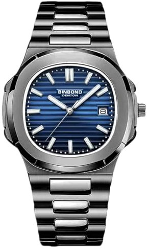rorios Herren Einfache Uhren Analog Quarz Armbanduhr Freizeit wasserdichte Uhr Datum Kalender Leuchtend Uhr mit Edelstahl Armband für Männer Schwarz Blau A