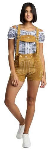 Steigenhöfer Lederhose Damen Tracht Shorts - 100% Rindsleder - Marina - Traditionelle Kurze Hose für Frauen Hot Pants - Inklusive verstellbaren Trägern - Dirndl Alternative