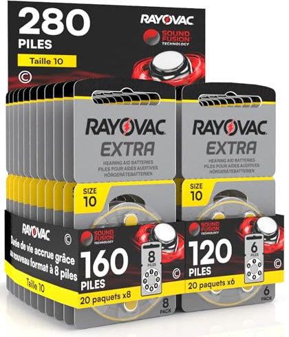 280 Rayovac Extra 10 Hörgerätebatterien - 20 Blister mit 8 und 20 Blister mit 6 Batterien