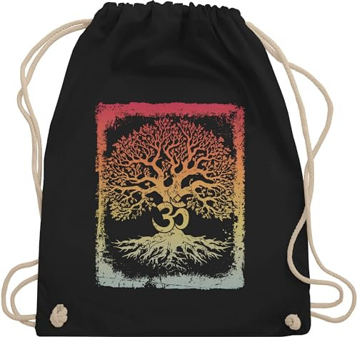 Turnbeutel Rucksack - Yoga - Taschen - Lebensbaum mit Om Zeichen Leben Wachstum Verbundenheit Meditation Innere Ruhe - Unisize - Schwarz - yoga-tasche joga spirituell stoffrucksack mandala geschenke