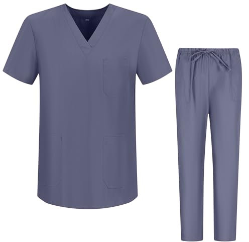MISEMIYA - Unisex-Schrubb-Set - Medizinische Uniform mit Oberteil und Hose ref.6801-6802 - X-Small, Hellgrau