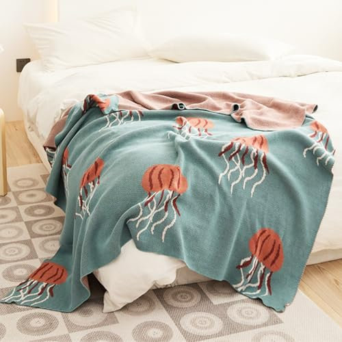 Decke aus reiner Baumwolle – Ganzjahres-Komfort, weich und atmungsaktiv, Sofaüberwurf, bedruckte Decke, dekorative Decke für Couch, luxuriöse Überwürfe für Bett, 130 x 160 cm (Medusa-Blau)