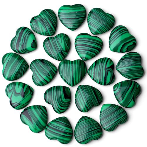 GUJOXILA 20pcs Malachit Herz Aus Stein Natürliche Steine Heilkristalle Edelsteine Poliert Handgeschnitzt Meditation Chakra Reiki Therapie Energieausgleich Balancing Geschenk 20mm