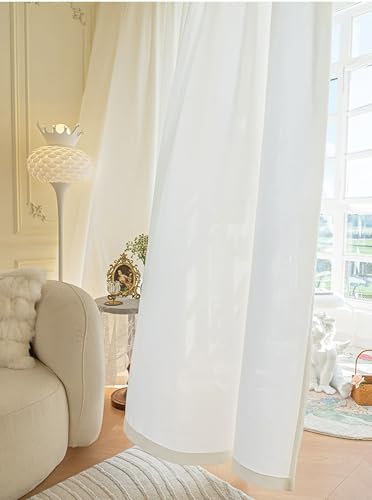 Homxi Vorhang Transparent Schlafzimmer 2er Set,2 x 137W x 229H cm,Gardinen mit Tüll Weiß Einfarbig Vorhang mit Gardinenhaken