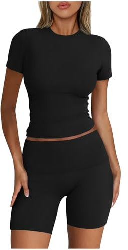 Damen Sportanzüge 2 Stücke Zweiteiler Yoga Outfit Freizeitanzug Ober- & Unterteil-Sets für das Workout Sportswear Jogginganzüge Activewear Streatwear Trainingsanzüge für Damen Sport Bh+Shorts Set