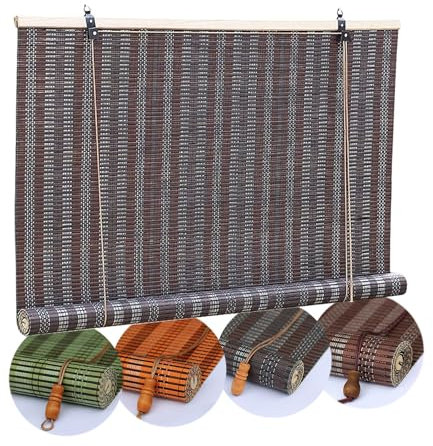 Outdoor Bamboo Roller Blinds Shades, Roller Curtain Bamboo Shades Privacy Protection, Roman Shade Sun Shade Window Blind Vertical Lifting Breathable Waterproof, For Deck Porch Backyard(Greys,100 x 120