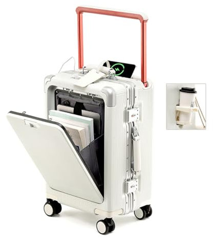 BEITH Maleta de Viaje Rígida, BS849-2 Marco de Aluminio Maleta, Portavasos Plegable, USB, Type-C, Abierto Desde el Frente, PC Maleta de Cabina, Cerradura TSA, 360° Silencioso, Tirante Ancho