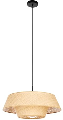 Eglo Pendant Lamp Marford, Hanging Light Above Dining Table, Boho Japanese Room Lamp, Lampshade Made of Natural Raffia, E27 Socket, Ø 50 cm