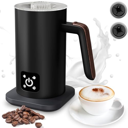 VpiuV Electric Milk Frother 4-in-1 & 350ML Automatic Milk Frothers with Magnetic Whisk, Various Modes, Thick/Fine/Cool, Quiet Operation, for Coffee, Latte, Cappuccino