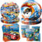 Sunshine smile Juego de vajilla de fiesta de coche de carreras, 50 unidades, platos de papel para cumpleaños infantiles, platos reutilizables, vasos, servilletas, decoración de mesa para 10 invitados