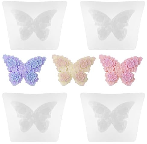 cobee Lot de 4 moules en silicone 3D en forme de fleur, papillon, pour la fabrication de bougies, le plâtre, le savon, la décoration de gâteaux, les chocolats