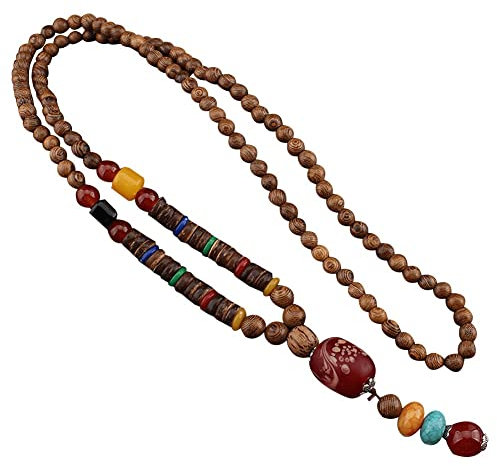 Lpitoy -holzperlen-halsketten, Vintage-ethnische Handgefertigte Nepal-meditations-gebetspullover-Halskette Langem Anhänger, Halskettenschmuck