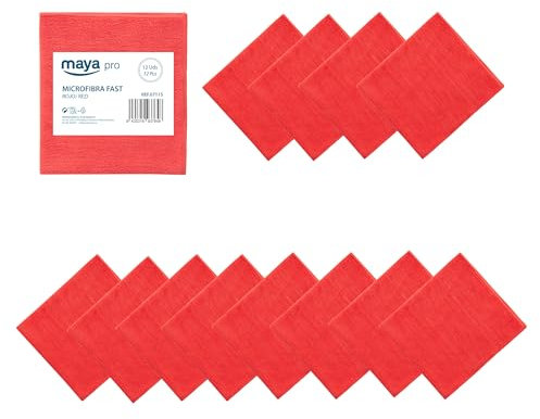 Maya Bayeta Fast 200G. Bayeta Multiusos 100% Microfibra. Limpieza Sin Marcas para Cualquier Superficie. Pack de 12 Unidades (Rojo)