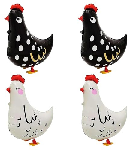 4 Stück Walking Tier Folienballon Henne,Helium Ballons Huhn,Folienballon Huhn,Weißes und Schwarzes Ballonhuhn Können Als Osterdekoration,Geburtstagsdekoration,Partydekoration Verwendet Werden