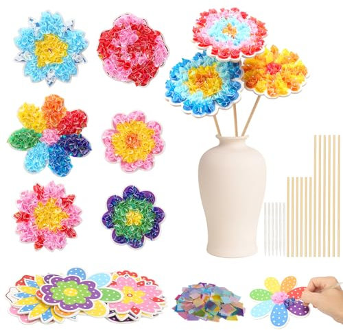 DATIFF 12 Stück Blumenstrauß Bastelset Kinder Blumen Kreativsets zum Basteln Poke Art DIY Toys Blume Moosgummi Kunsthandwerk Geschenk für Jungen Mädchen Weihnachten Kindergeburtstag