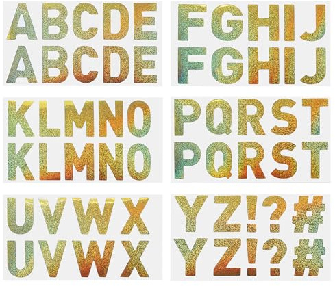 PATIKIL 60 Stk. 12 Blätter Buchstaben-Aufkleber 1 Zoll Flash Gold | Selbstklebende Vinyl Große Alphabet Nummern Aufkleber, Für Kunst DIY Basteln Zuhause