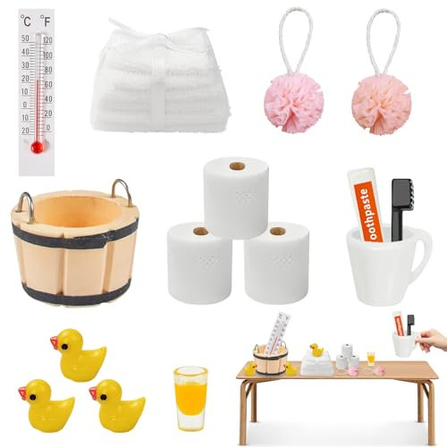 Wichtel Zubehör Weihnachten, 15 PCS Wichtelzubehör Bade Set, Miniatur Puppenhaus Zubehör Set, Mini Zubehör Wichtel, Wichtel Wasch Set Badeutensilien für Wichteltür Weihnachten Deko