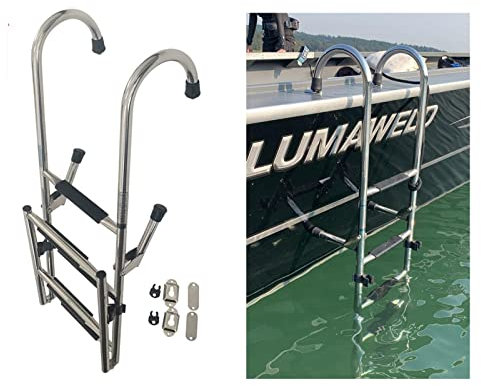 Pool Ladders,Boat 5 Step Folding Removable, Heavy Duty Stainless Steel Boarding Ladder for Outboard/Yacht/Skiff, Stern Mount, Slip-Proof Rubber Tread
