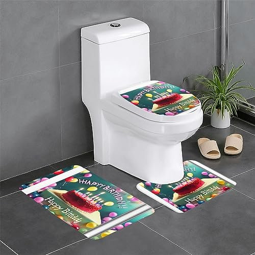 WZYWHJ Happy Birthday Badteppich-Set, 3er-Set, rutschfest, langlebig, leicht zu reinigen, geeignet für Bad und WC, 3 Stück