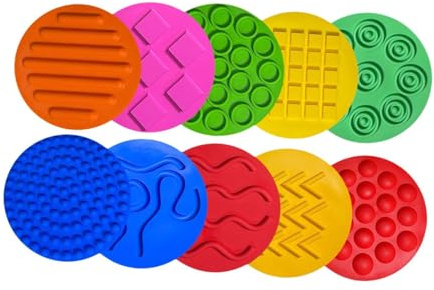 perfk Lot de 10 disques sensoriels, Tapis sensoriels, Cercles sensoriels, Tapis sensoriels en Silicone pour Enfants, garçons et Filles, activité