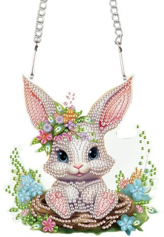 Generisch DIY Diamond Painting Türkranz Osterkranz Hase Diamond Painting Anhänger mit Kette Osterei Diamant Malerei Fensterbilder Ostern Kranz Set für Wand Und Eingang Dekoration-Osterhase