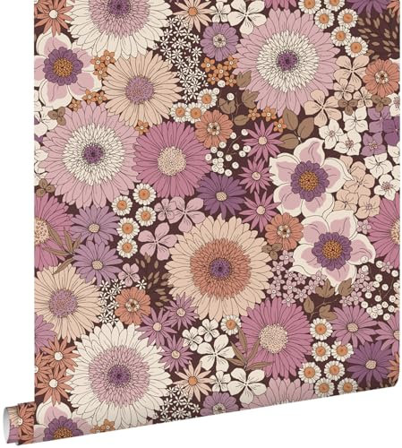 Esta Home Tapete Retro Blumen Mauve-Violett und Terrakottarosa 53 cm x 10.05 m