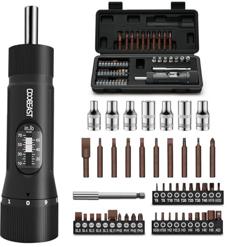 coobeast 49 Pcs Torque Screwdriver 10-70 Inch Pound Torque Screwdriver Set with S2 Bits & Sockets, 1/4” Drive Torque Wrench Screwdriver Set for Maintenance, Tools, Bike Repairing and Mounting