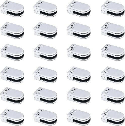 VUIKLCty Lot de 24 Pinces Rondes en Acier Inoxydable for Verre, Pinces en U for Panneaux de Verre sans Cadre, Pinces for étagères en Verre, Support en Verre, Pinces for Verre, Correspondance Parfaite