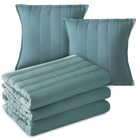 Silentnight Supersoft Quilted Bedspread and Cushion Set - Stylish Layer of Warmth Soft Touch Coverlet Throw - Super Comfy Pillow for Bed Sofa - Retain Shape Filled with Bouncy Fibres, Blue