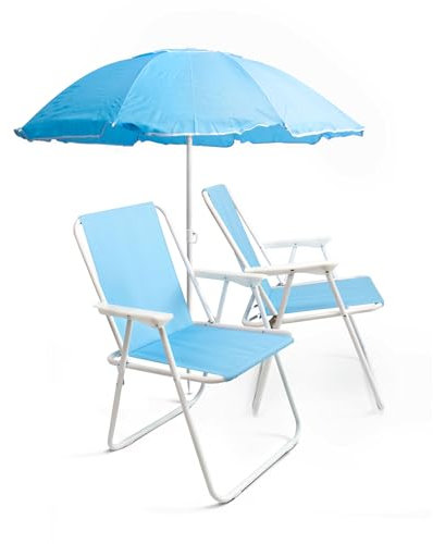THE SECRET HOME - Pack de Sombrilla y Dos Sillas de Playa Plegables - Ideal para Playa y Piscina - Sombrilla y Sillas de Aluminio y Revestimiento de Tela (Pack 8)