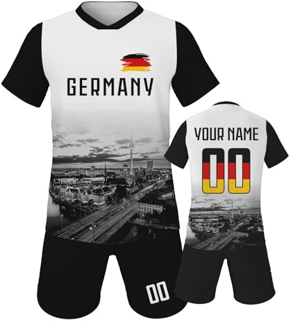 Fußball Trikot für Kinder, Personalisiert Fussball Trikot Jungen und Mädchen Mit Eigenem Namen Nummer, Fußball T Shirt Shorts Set Trainingstrikots
