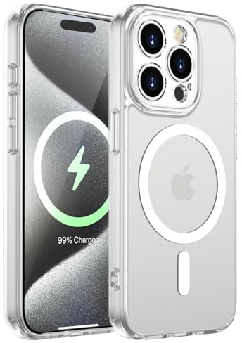 KPPIT Magnetisch für iPhone 15 Pro Hülle Kompatibel für Magsafe,[Militärnorm Schutz Handyhülle] Durchscheinende Matt Kratzfeste Rückseite Schutzhülle Hülle für iPhone 15 Pro Case, Matt Transparent