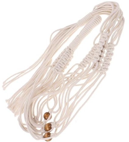 Vaguelly Makramee Blumenampel aus Rustikaler Pflanzenaufhänger mit Holzperlen für Drinnen und Draußen Hängender Blumentopfhalter zur Raumdekoration und Pflanzenpräsentation