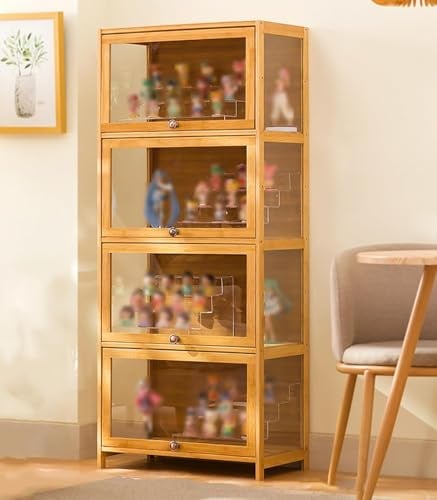 Vitrine, Vitrines avec Portes en Verre, Rangement avec Porte en Verre Acrylique, Vitrines, Vitrine en Verre, Cadre en Bambou, Primary Color, Four floors-23.62in