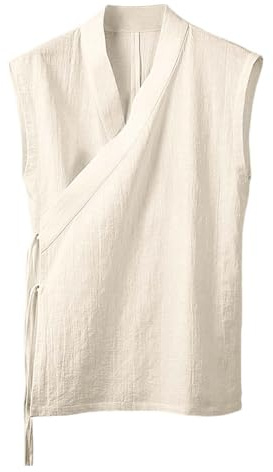 Giubbotto Tradizionale Uomo Senza Maniche Giapponese Kimono Giacca Per Allacciare Cotone Lino Abbigliamento Cinese Hanfu Tang Tuta Anteriore Aperto Yukata Comodo Traspirante