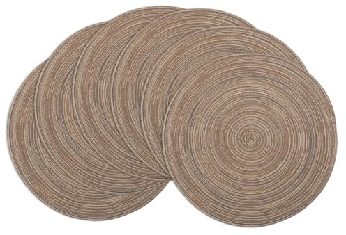 Winknowl Runde Platzsets 6er Set, Abwaschbar Tischmatten rutschfest Abgrifffeste Hitzebeständig Tischsets, 37 cm Runde Platz-Matten für Esstisch (Braun)