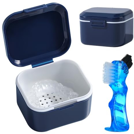 GmeDhc Zahnprothesen Box mit Prothesenbürste, Prothesendose, Zahnschiene Box, Dental Pod, Zahnspangendose, Unsichtbare Zahnspangen Aufbewahrungsbox fur Halterung, Reinigungsbox