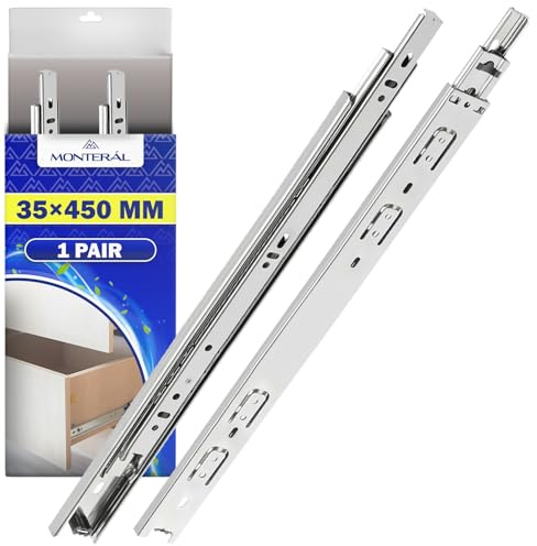 1 Paar Kugelgelagerte Schubladenschiene 450x35 mm mit Vollauszug | Teleskopische Auszugsschienen Hergestellt aus Verzinktem Stahl - Garantie 10 Jahre - MONTERAL