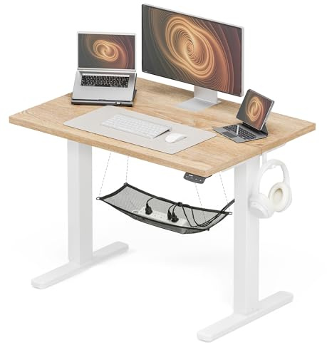 Acrolix Höhenverstellbarer Schreibtisch 100x60 cm,Stabiler Computertisch mit Kabelmanagement, Elektrischer Schreibtisch mit Memory Funktion, 80kg Tragkraft, Bürotisch, Helles Rustikales Braun