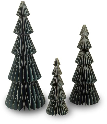 Árbol de Navidad Plegable de Panal - Decoración Navidad para Hogar, Centros de Mesa, Oficina, Exterior - Set de 3 árboles navideños para Decorar: Altura 40/30/20 cm - Fácil de Montar y Resistente