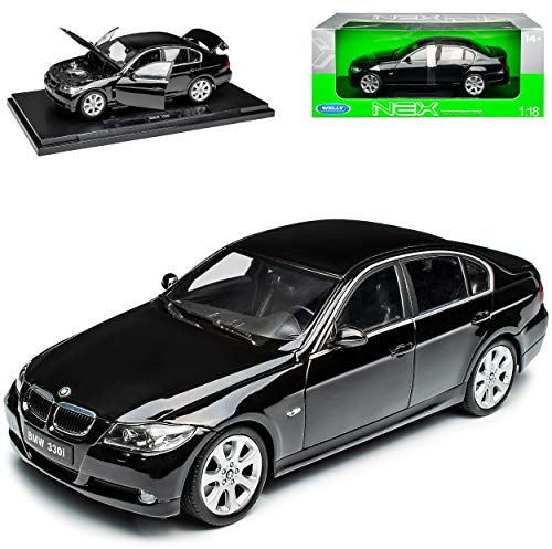 alles-meine.de GmbH B*M*W 3er E90 Limousine Schwarz 2005-2012 1/18 Welly Modell Auto mit individiuellem Wunschkennzeichen
