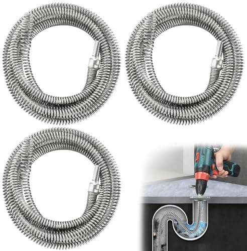 Juego de 3 Muelles Desatascadores, Espiral de Limpieza de 1m, 2m y 4m | Diámetro 12 mm para Todo Tipo de Tuberías, Herramienta para Ducha, Lavabo y Desagües