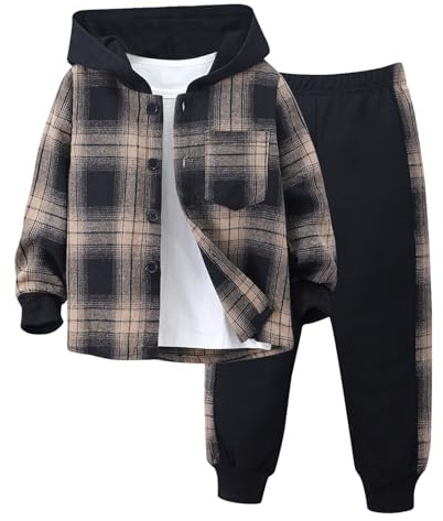 Generisch Trainingsanzug Kinder Jungen Jogginganzug Tracksuit Sportanzug Set Langarm Outfit Kleinkind Jungen Mädchen Langarm Patchwork Plaid Prints T Shirt Mit Tops Hosen Outfits