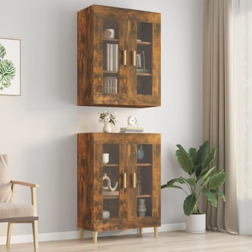 Tonture Armario colgante de roble ahumado, 69,5 x 34 x 90 cm, material de madera, montaje en pared, armario de cocina, espacio de almacenamiento versátil para cocina, salón, pasillo
